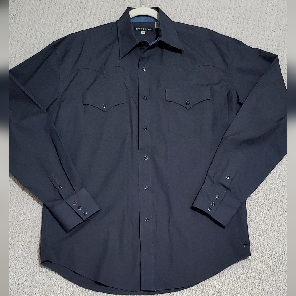 Stetson Western Grey Poplin Cotton Pearl Snap Front Shirt, Mn's Med, Near New